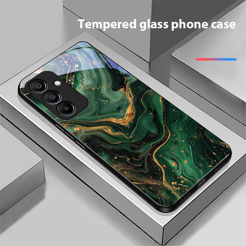 Зеленый мрамор для Samsung Galaxy A15 5G 54 4G 51 50 24 35 90 71 12 51 53 52S 80 22 34 Черный чехол для телефона из закаленного стекла