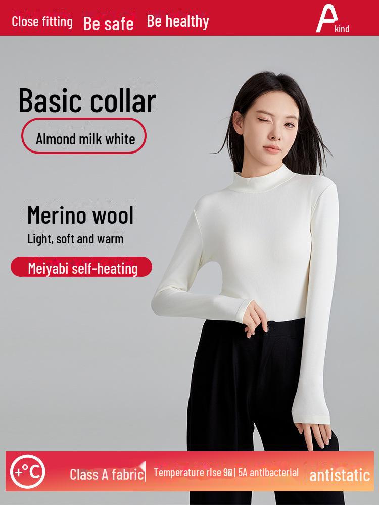 Women's Slim-Fit Mid-Neck Woolen Long-Sleeve Top - Warm German Fleece for Autumn and Winter