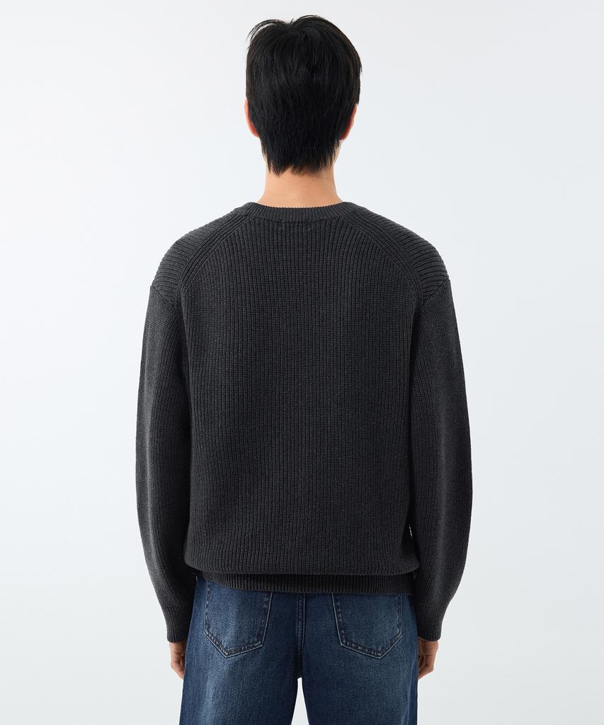 MUSINSA STANDARD Cotton Ribbed Crew Neck Knit [Medium Grey]