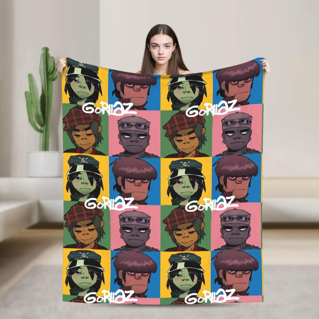 Британская виртуальная группа Gorillaz, рок-хип-хоп плед, теплый, мягкий, оригинальный плюшевый плед для путешествий, офиса, фланелевое покрывало на кровать.