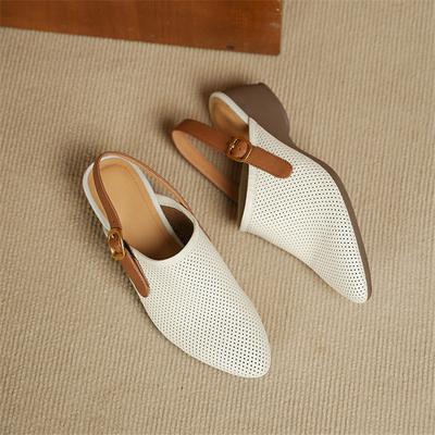 Модные новые летние сандалии из спилковой кожи, сандалии с круглым носком для женщин, сандалии на массивном каблуке, модные сандалии с вырезами, дышащая женская обувь