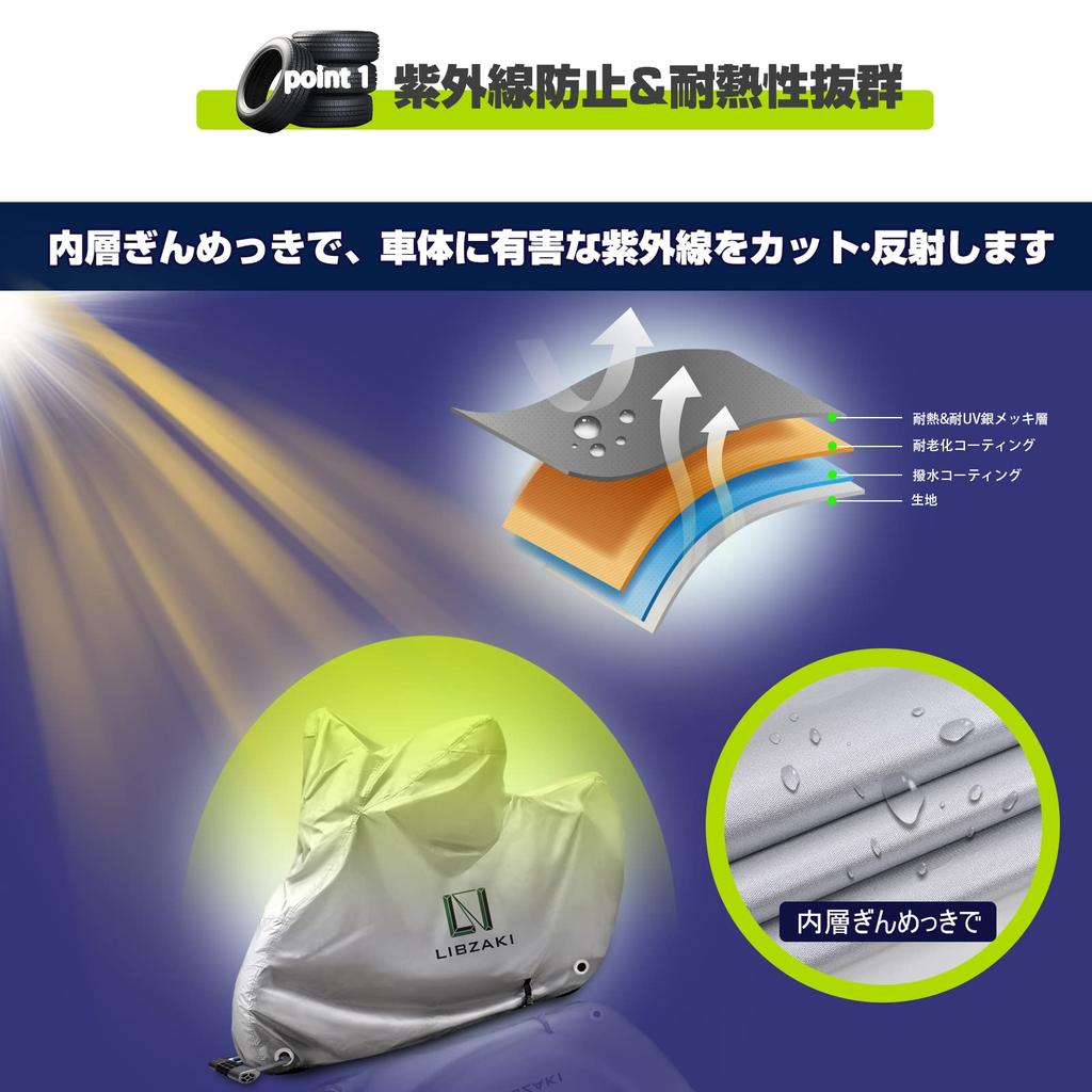 LIBZAKI [Improved Material] Motorcycle Cover with Keyhole 3L-4L Size Fits Up To 94.5 Inches