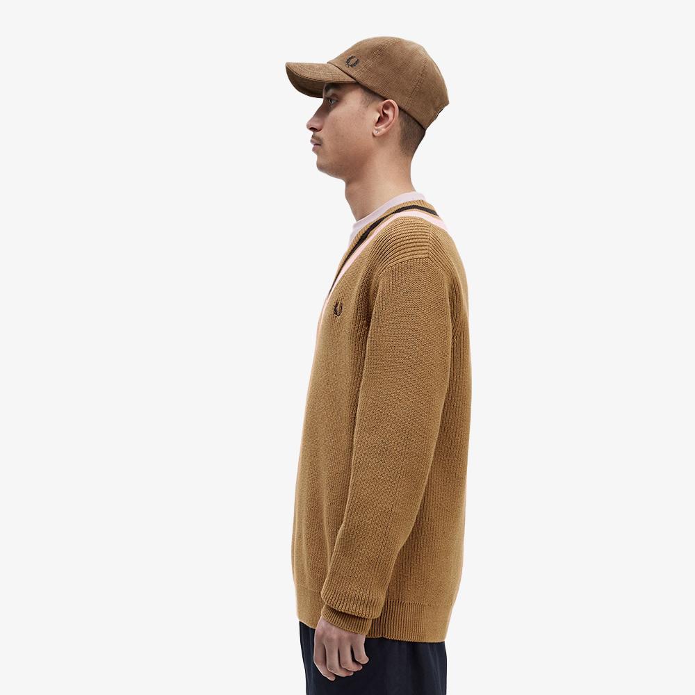 FRED PERRY [Sharp] Stripe Trim V-Neck Knit - Shadestone Afpm2336523-P96