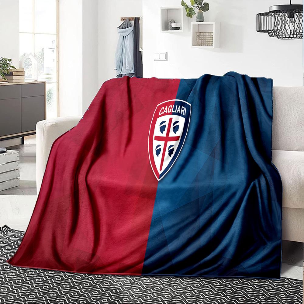 Cagliari Football Club Crest Flannel Blanket, Soft Polyester, Modern Design, All-Season for Camping, Travel, Gifts for holidays or birthdays