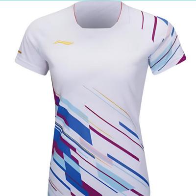 Li Ning Badminton Competition Series Полосатый круглый вырез свитера прямой покрой спортивная футболка с коротким рукавом женские топы белый AAYU224-2