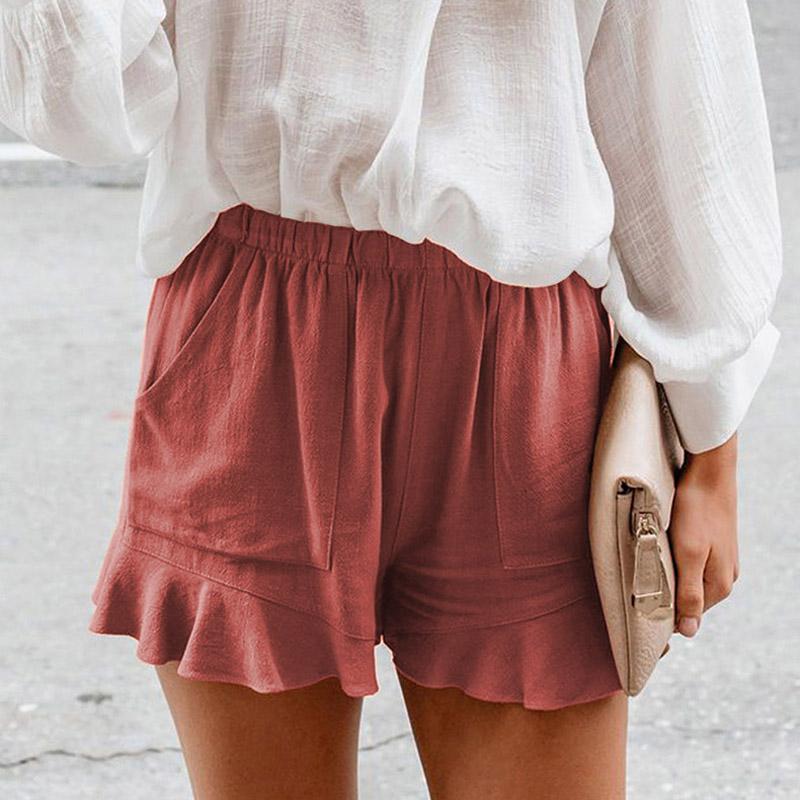 Женские летние однотонные повседневные шорты с высокой эластичностью и карманом