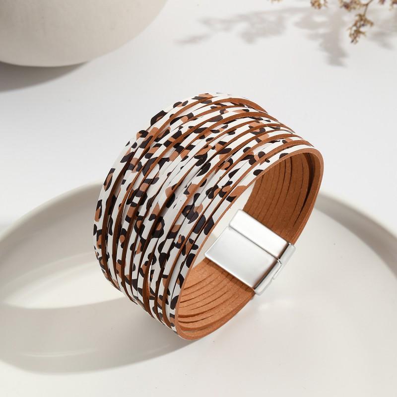 Multi-Strand Gradient Leather Bracelet Women With Magnetic Clasp PU Wristband In Fashionable Colors