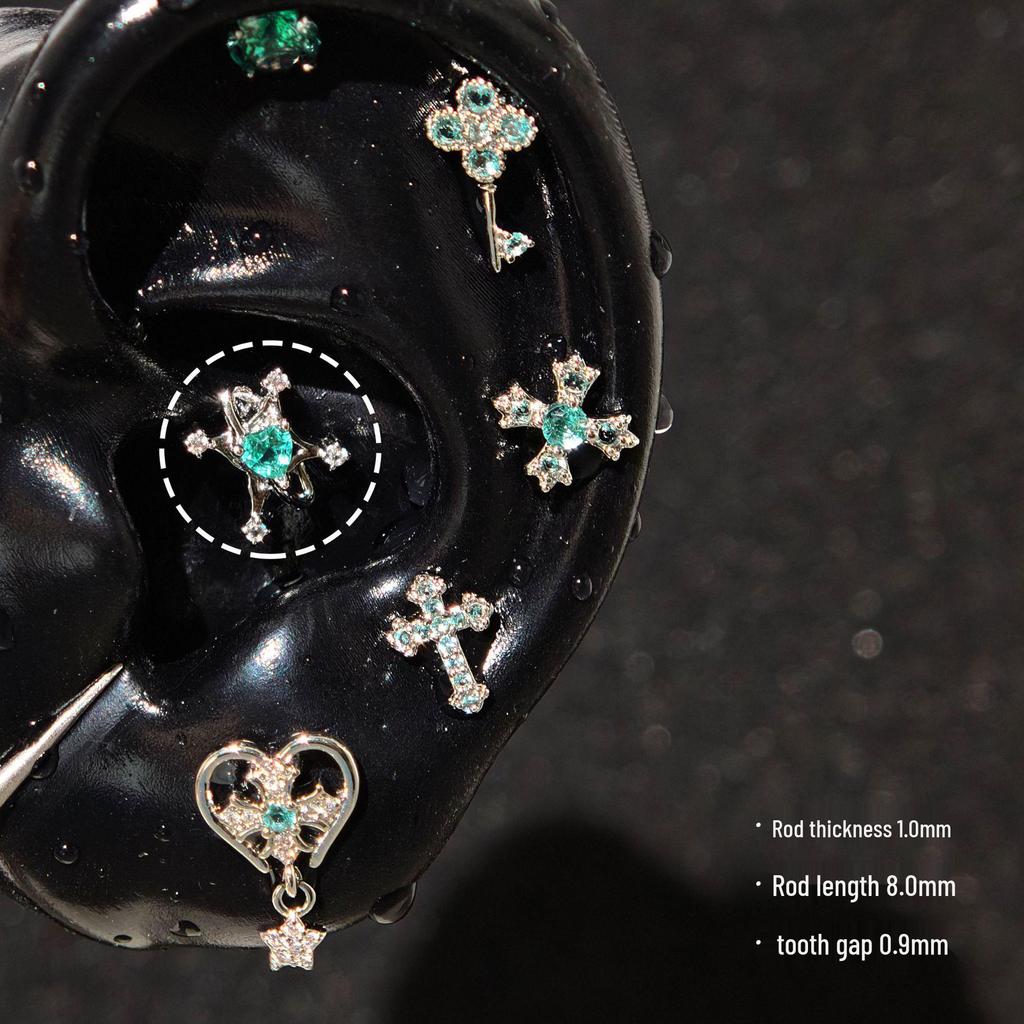 Sparkling Zirconium Titanium Heart & Cross Cartilage Ear Studs - Light Luxury Niche Jewelry
