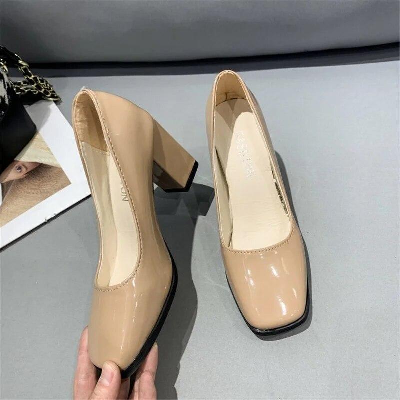 High Heels Match Women Pring and Autumn Square Toe Thick Heel Shallow Mouth Sandals Women Dress Shoes Plus Size