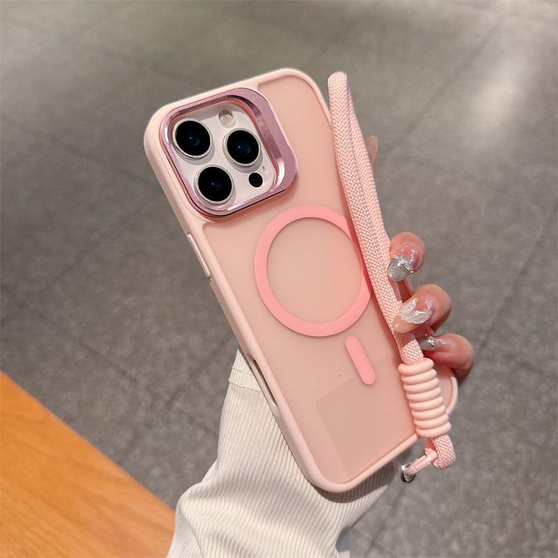 Роскошные Матовые PC Магнитные Для Magsafe Чехлы Для Apple iPhone 17 16 15 14 Plus 13 12 11 Pro Max Air Короткий Ручной Ремешок-Шнурок Чехол