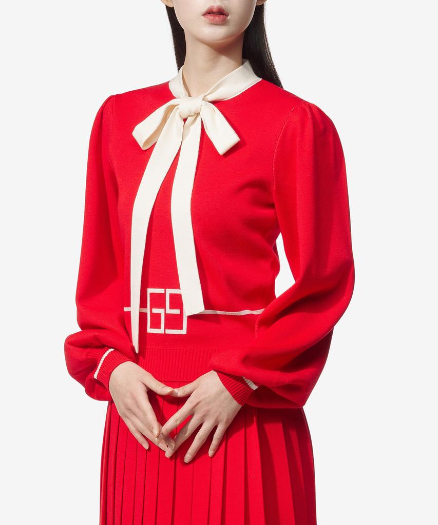 GUCCI Square Gg Logo Wool Jacquard Ribbon Knit - Red / 676829Xkdde6367