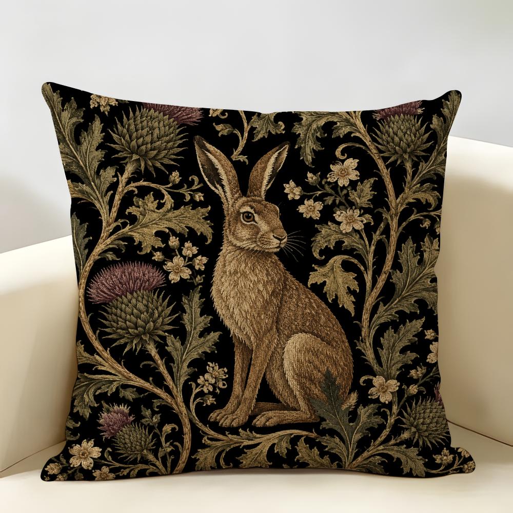 Boho Woodland Accent Animal Cushion Cover Natural Linen Organic Fabric Double-Sided Printing Breathable For Home Decor