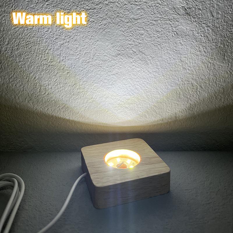 Wooden Led Light Display Base Glass Resin Art Ornament Wooden Night Lamp