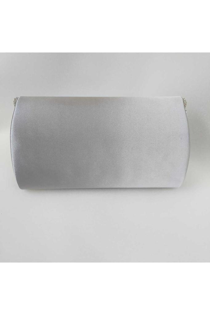 Women's Stylish and Useful Evening Dress Bag Shiny Beige Satin Silver Stone Evening Bag