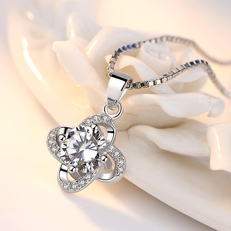 Посеребренное ожерелье, Подвеска, Женское ожерелье Серебряный аксессуар Лист Трава Язык вечного цветка Ожерелье с подвеской