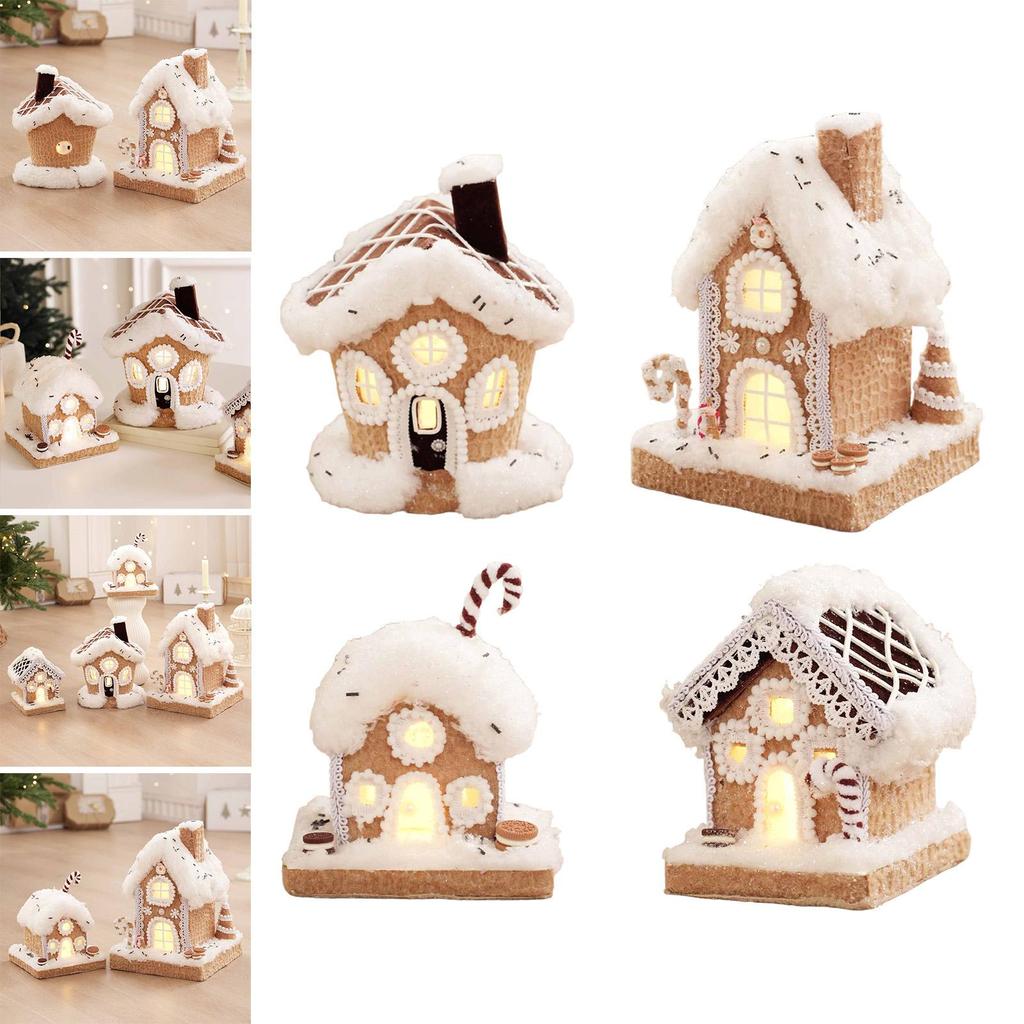 Lighted Gingerbread Christmas Village House with LED Lights Foam Fabric Table Centerpiece Ornament for Holiday Home Decorations