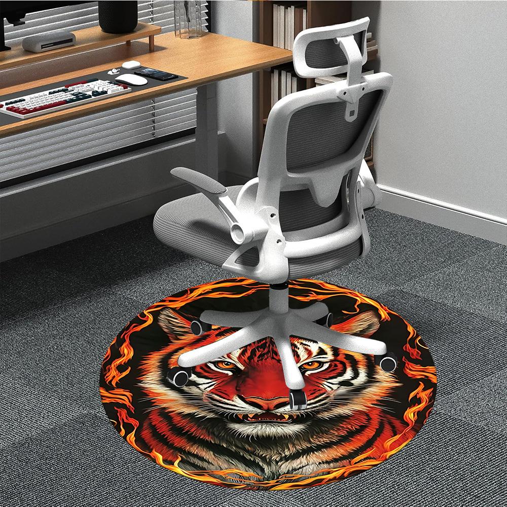 1pc Tiger Flame Print Chair Carpet for Office Non-Slip, Machine Washable Rug for Office - Holiday DecorMachine Made yy251029124