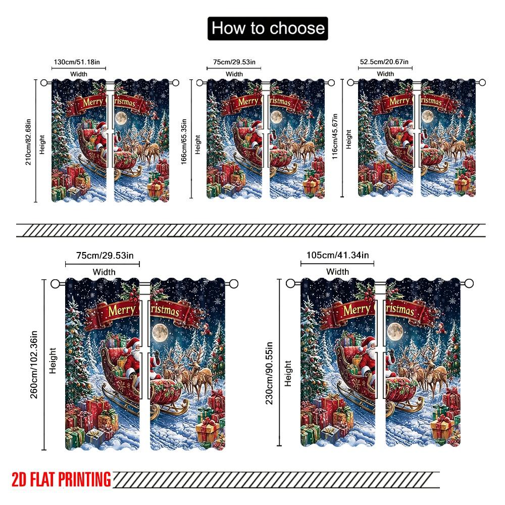 2 шт., 2D печать на плоскости Популярные шторные панели Дед Мороз олени сани Полиэстер (без удилища) Универсальный Все Идеально для