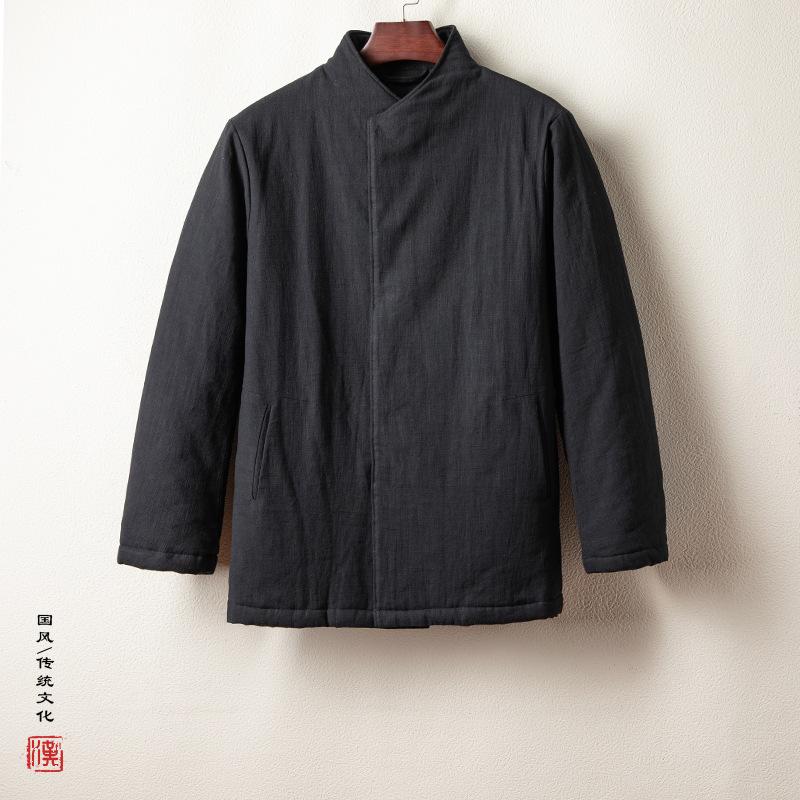 Мужская зимняя ретро китайская хлопковая куртка: Утолщенный Ханфу в Дзен-стиле для Чайных Церемоний.