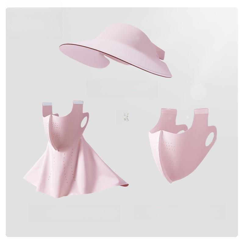 Polyester Sun Shield Cap With Wide Brim And Detachable Face Mask For Outdoor Activities