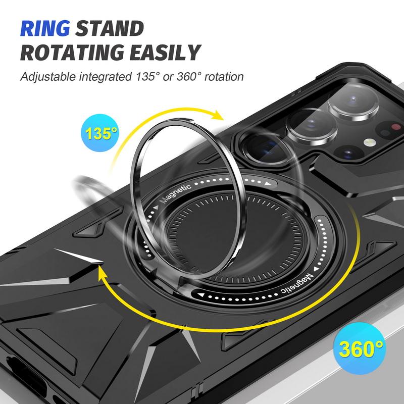 Однотонный чехол для беспроводной зарядки Samsung S25 Ultra S24 S23 FE A55 A35 A15 A54 A14 A34 A24 с металлическим кольцом-подставкой и магнитной противоударной задней крышкой