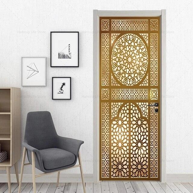3D Geometric Door Sticker Self-adhseive Vinyl Full Door Wrap Cover Stickers Modern Abstract Geometry Wall Art Mural Decorations