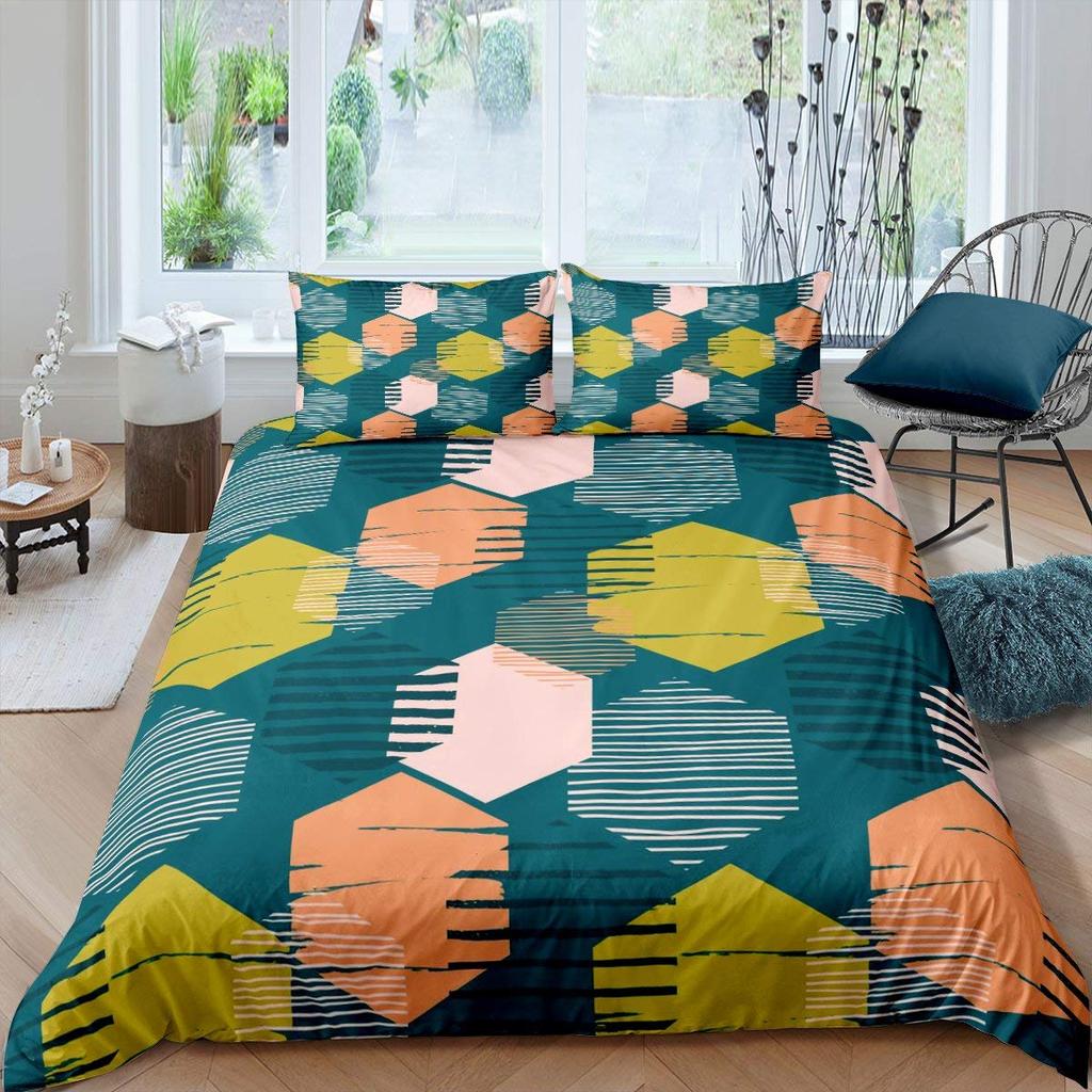 Комплект постельного белья с геометрическим рисунком, шестиугольный сотовый комплект постельного белья 3D для детей, мальчиков и девочек, 2/3 шт., комплект пододеяльников и наволочек