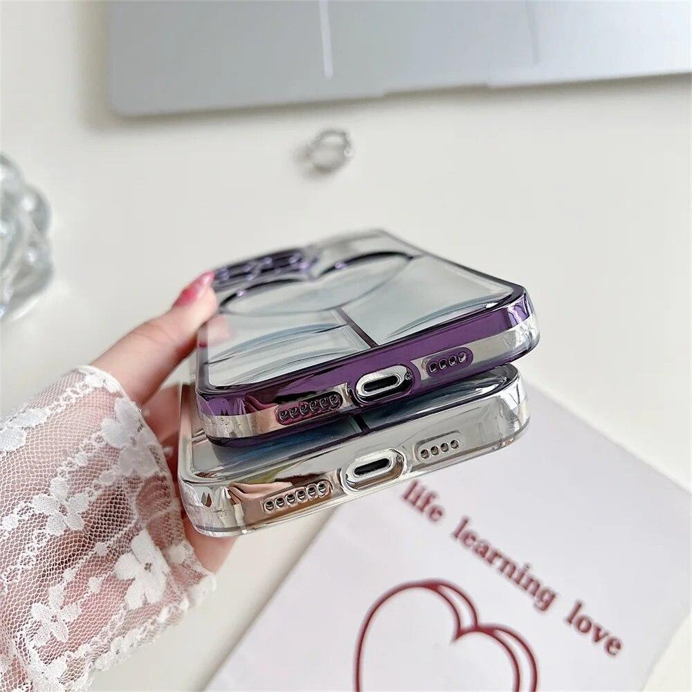 Роскошный чехол для телефона с гальваническим покрытием Love Heart для iPhone 11, чехол для iPhone 13 12 14 15 Pro Max 14 15 Plus, противоударный бампер, прозрачный чехол