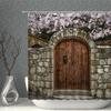 Душевая штора с рисунком арочной двери, кирпичной стены, вида на море, строительным узором. Для дома. Водонепроницаемая полиэстеровая ткань с крючками