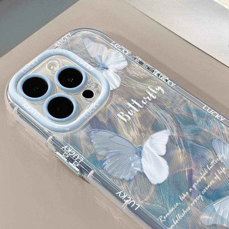 Water Rippled Butterfly Applicable To Apple 16promax Cream Feather Yarn Transparent 14 Mobile Phone Case IPhone 13 Cute 15
