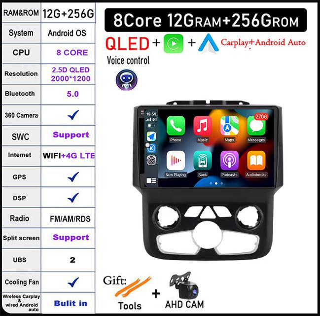 9-дюймовый Android Auto Car Radio для Dodge Ram 1500 2500 3500 2013-2018 Carplay Manual Ac StereoNavigation Carplay Touchscreen BT