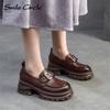 Женские мокасины из натуральной кожи с круглым носком и толстой подошвой, модные повседневные туфли на плоской подошве