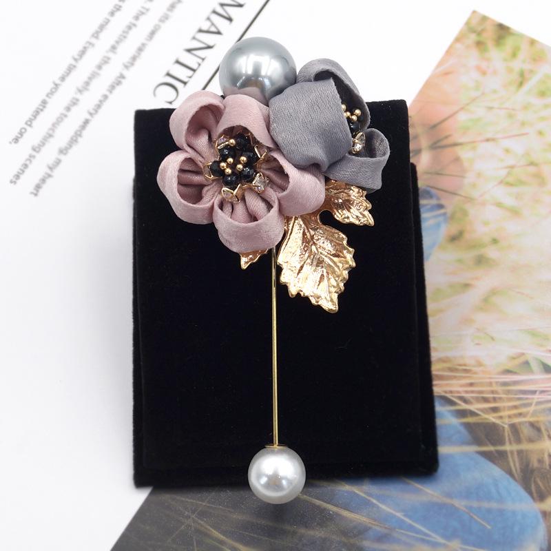 Women Cloth Art Pearl Fabric Flower Brooch Cardigan Shirt Shawl Pin Coat Badge Jewelry Accessories