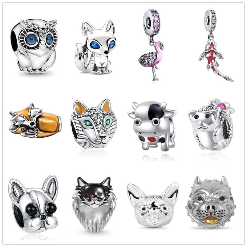 New Sparkling Owl Fox Dog Wolf Fish Hedgehog Charm Bead For Girl Fit Original Fashion Bracelet Diy Jewelry For Women Gift