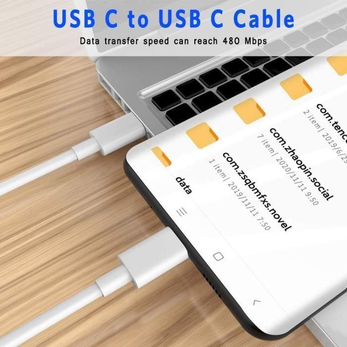 3x Câble Chargeur Type-C vers Type-C Blanc 1M pour Xiaomi Redmi Note 14 Note 13 Pro Note 13 5G Redmi 13C 14C