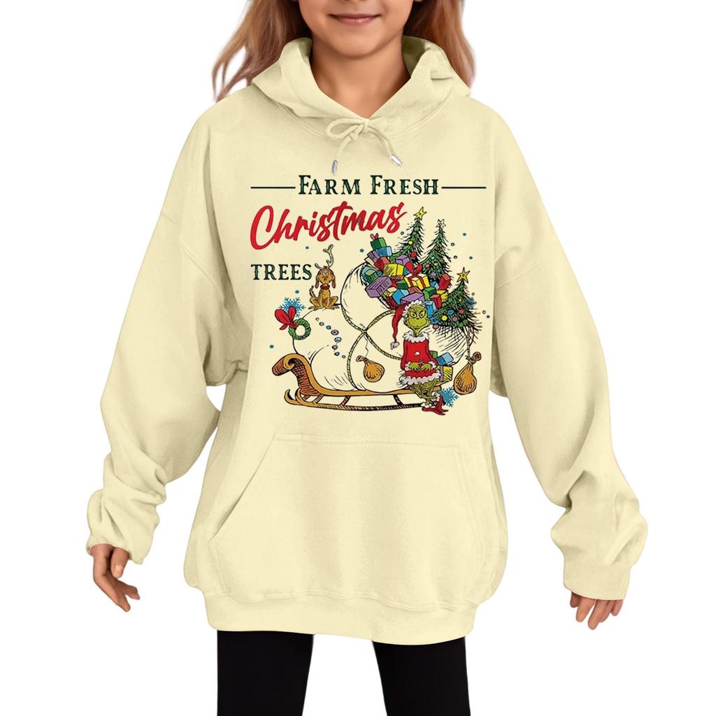 Детская модная повседневная толстовка с капюшоном свободного кроя с длинными рукавами и рождественским принтом