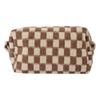 Ladies Small Knitted Zipper Closure Cosmetic Bag Plaid Pencil Case Travel Soft Checkered Makeup Pouch
