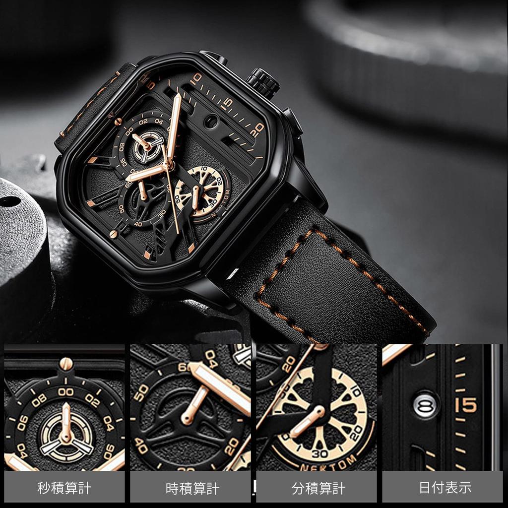 Часы RORIOS деловые водонепроницаемые квадратные аналоговые секундомер календарь дата дисплей светящийся японский механизм кварцевые часы популярные модные черный корпус розовый