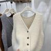 Women's V-Neck Sleeveless Knit Cardigan Vest - Versatile Autumn/Winter Layered Sweater