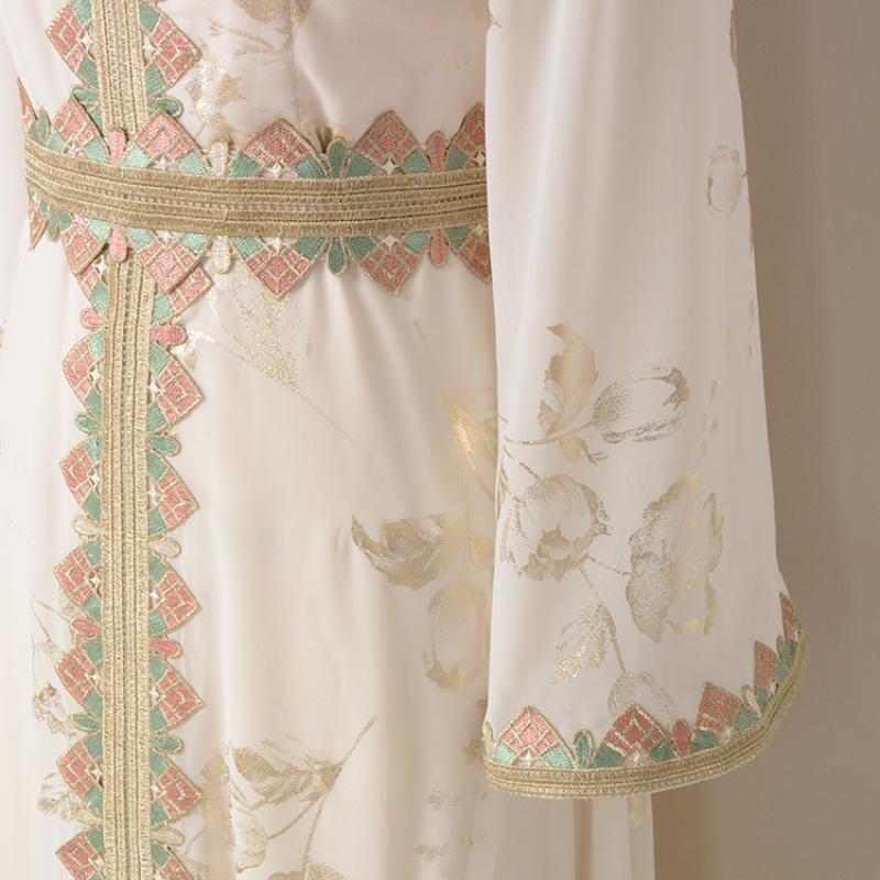 Ближневосточный мусульманский халат, женское новое кружевное модное белое платье с горячей штамповкой и вышивкой