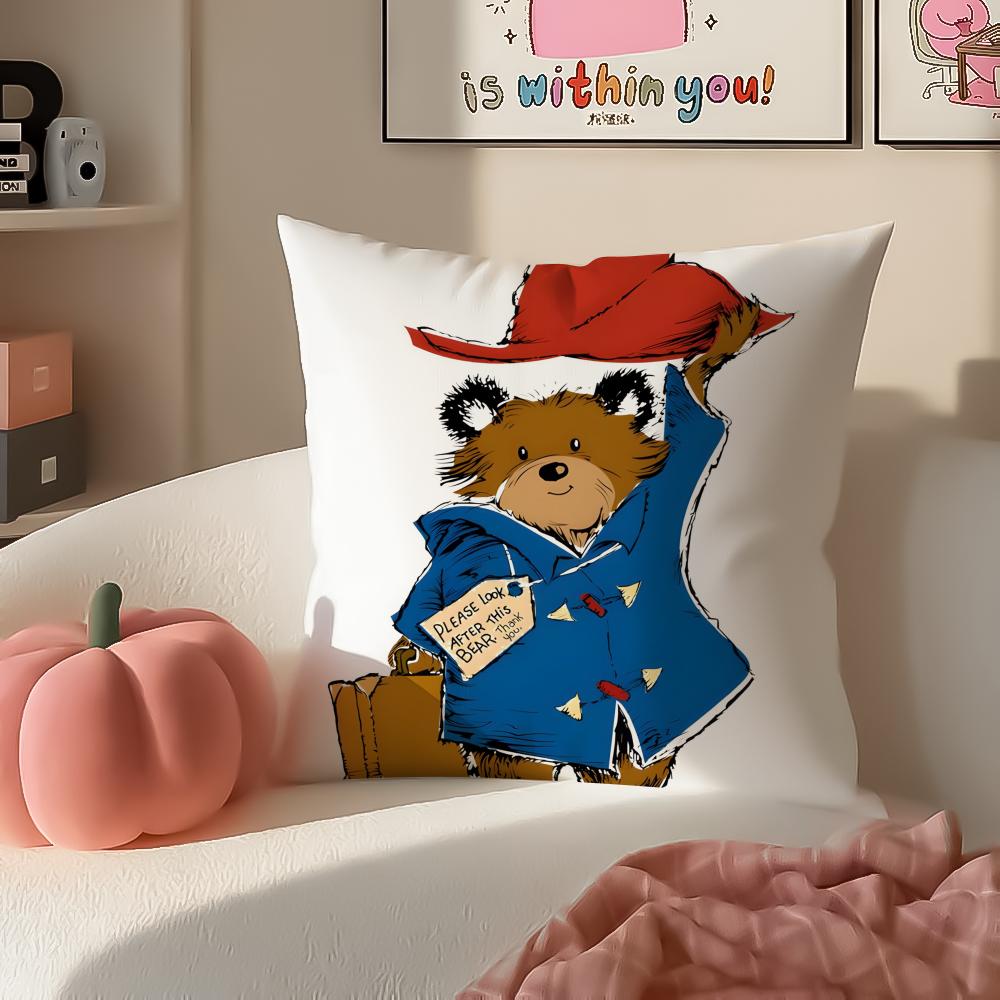 Cute PPaddington Bear Cushion Cover Pillowcase Short Plush Invisible zipper Room Sofa Cushion Cover