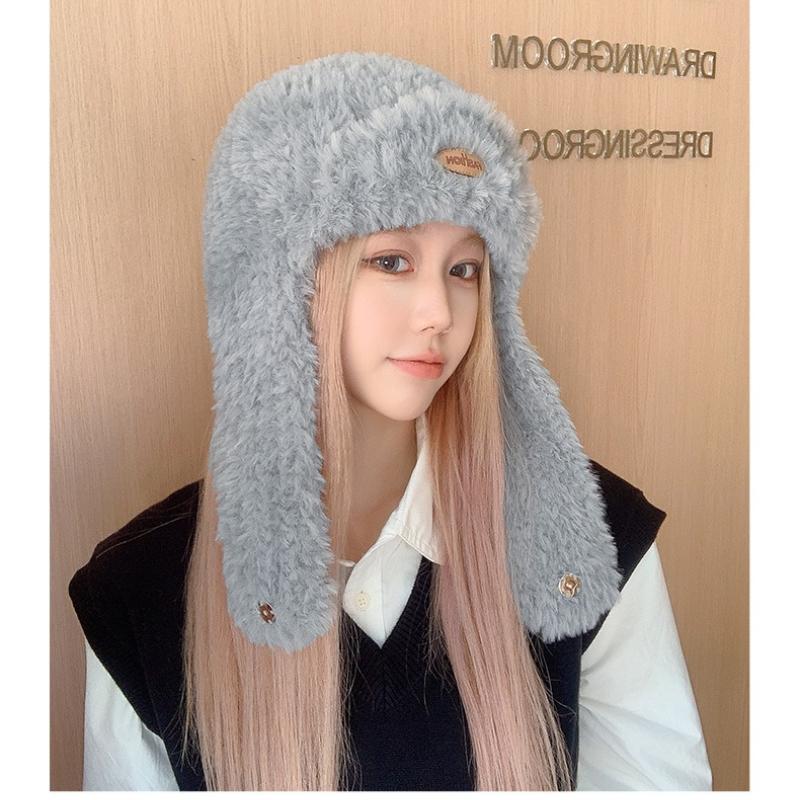 Осенне-зимняя женская теплая длинная утолщенная шапка с плюшевой ветрозащитой для защиты ушей в поездках на работу