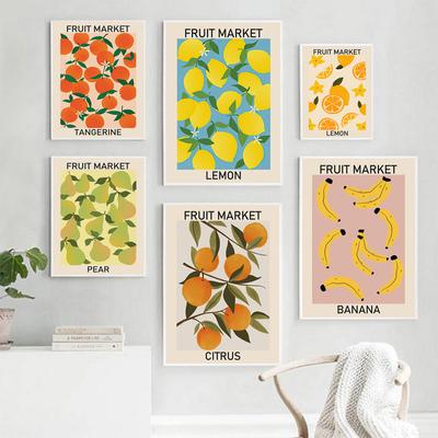 Фруктовый рынок вишня лимон груша банан оранжевый винтажные постеры и принты настенная живопись на холсте настенные картины кухонный декор