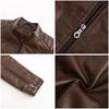 Women's Slim Fit Casual Leather Jacket with Stand Collar - Solid Color Spring/Autumn Outerwear
