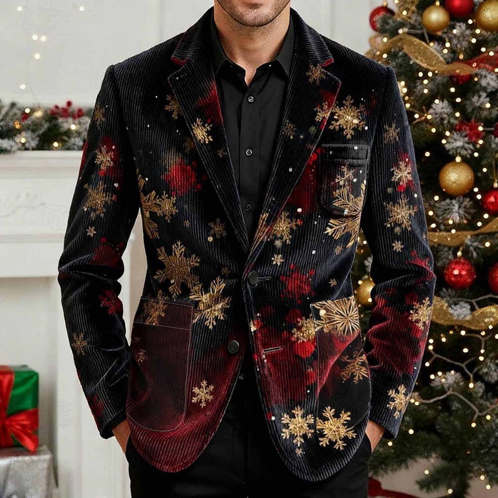 Men's Printing Corduroy Warm Pocket Suit Jacket Cardigan Men's Casual Suit