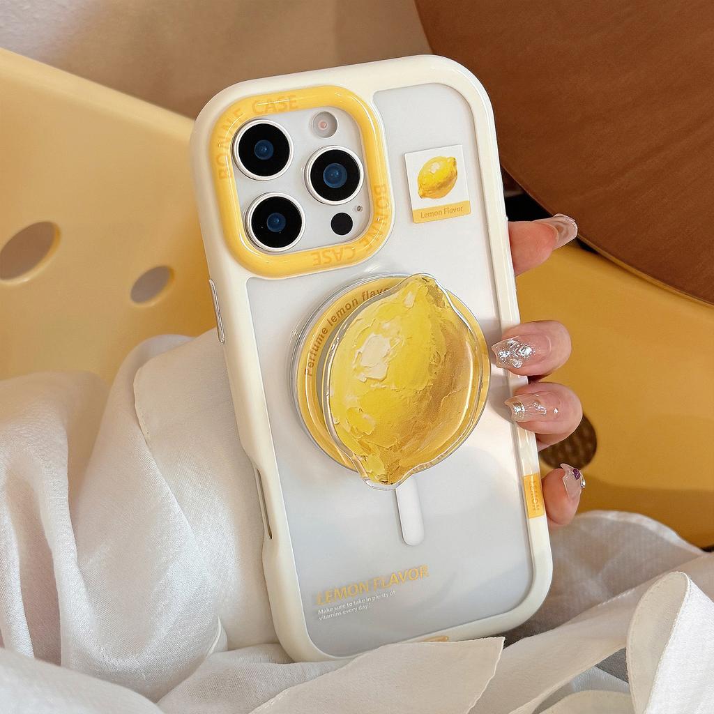Summer Yellow Lemon Magnetic Stent Applicable To IPhone16ProMax Apple 15 Mobile Phone Case Acrylic
