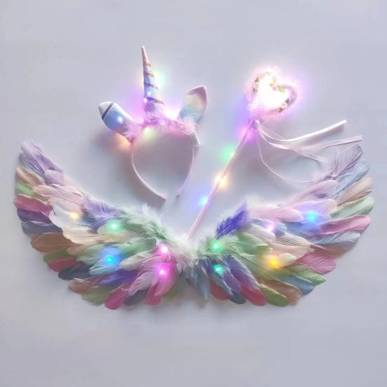 Светящаяся повязка на голову с крыльями, эльф, фея, светящаяся палочка, ангел, фея, фото-аксессуар, набор для девочек, светящийся аксессуар для костюма