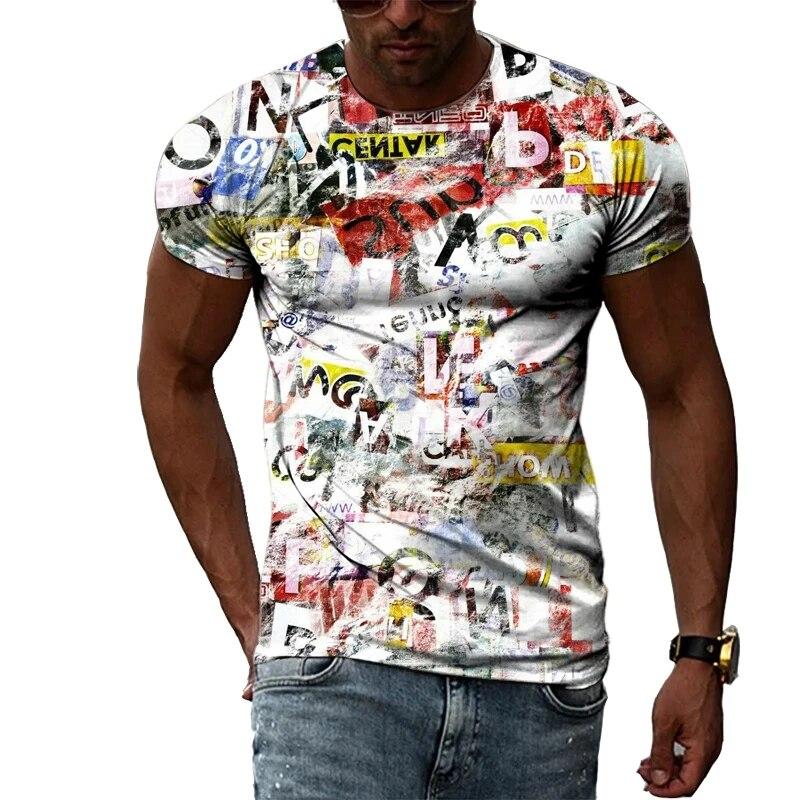 Summer Funny Graffiti Trend Fashion Pattern Men Tshirts Casual Print Hip Hop Tees Personality Round Neck Short Sleeve Tops