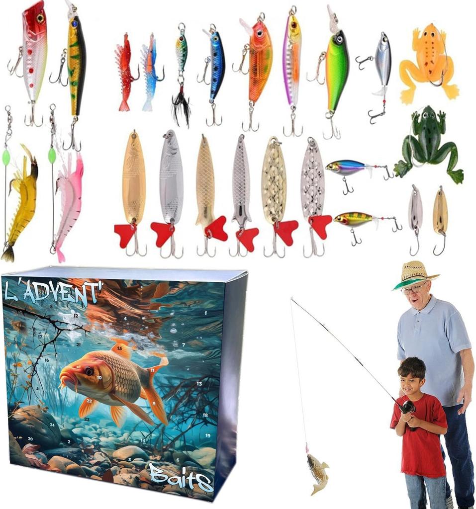 24pc Advent Calendar Fishing Christmas Countdown, Fishing Tackle Advent Calendar For FishAdult Men Teen Boys, Xmas Surprise Gift
