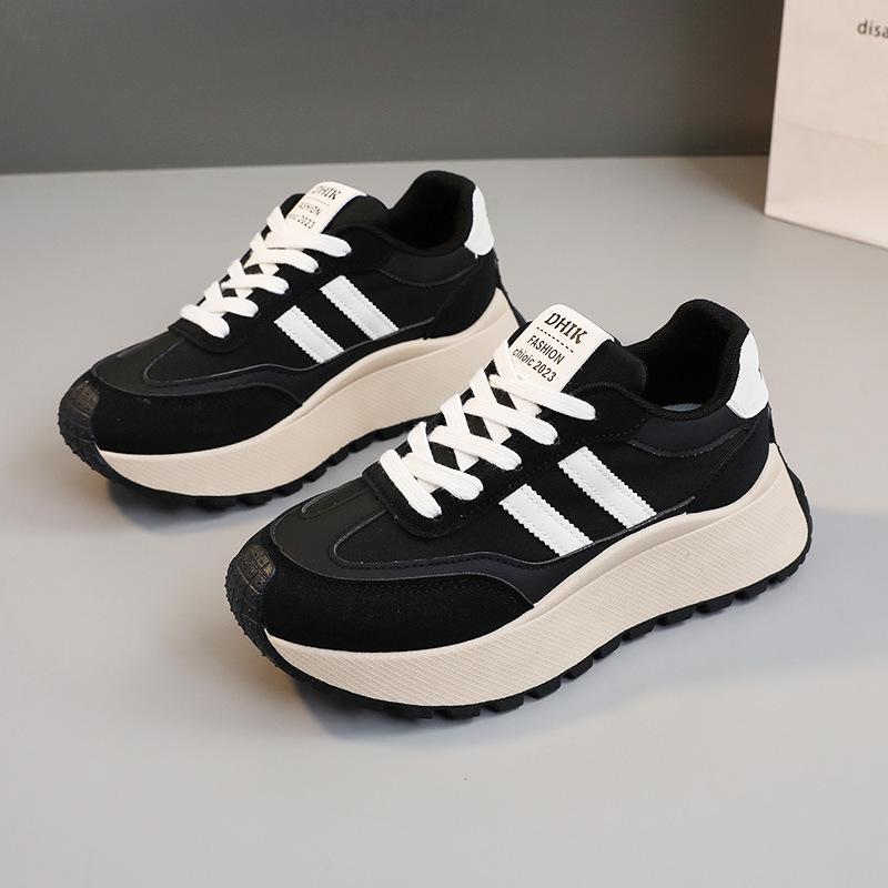 BN002 2024 Women's Thick-Soled Height-Enhancing Casual Sports Shoes - Spliced Leather, Spring/Summer Trend.